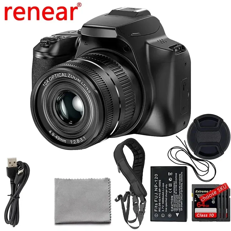 New Digital Camera 4K 64MP SLR Camera Digital Photography Camera 10X Optical Zoom Youtuber Camera Webcam Digital Photography