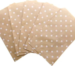 N'icePackaging 100 Qty 5" x 7" Decorative Flat Paper Gift Bags - White Polka-Dot on Brown Kraft Bags - For Sales/Treats/Parties Cookies/Gifts