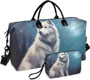 Night Wihite Wolf Duffel Bag for Travel Gym Sport, Weekender Travel Bags Carry on Overnight Bag