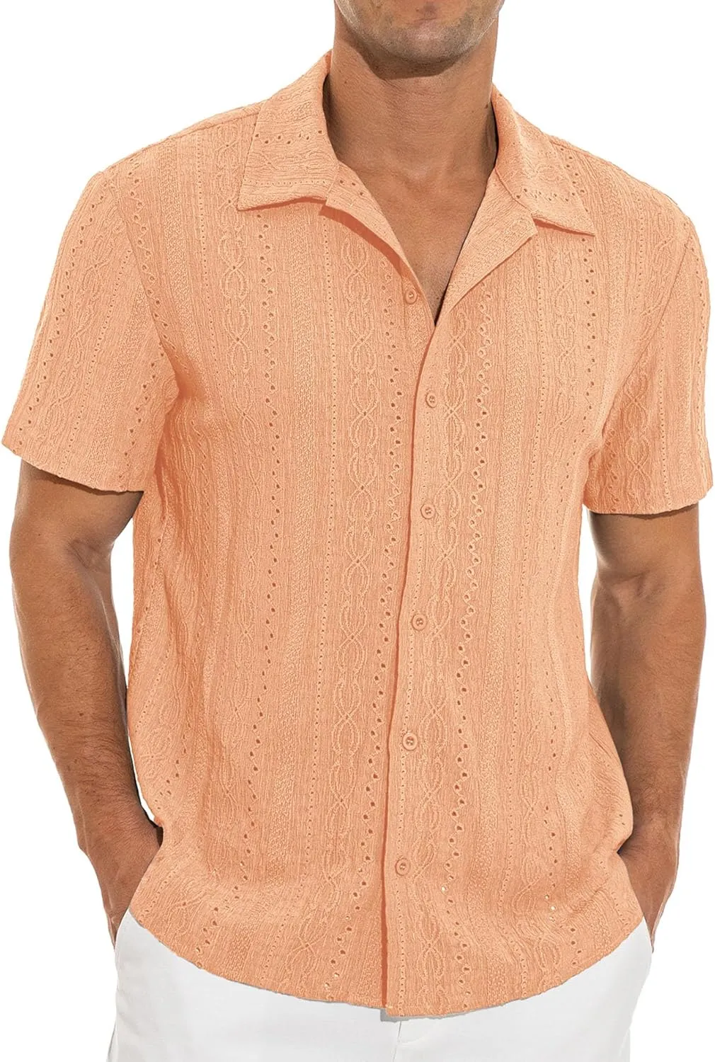 NITAGUT Men's Short Sleeve Shirts Casual Button Down Shirts Vacation Beach Summer Hollow Out Tops
