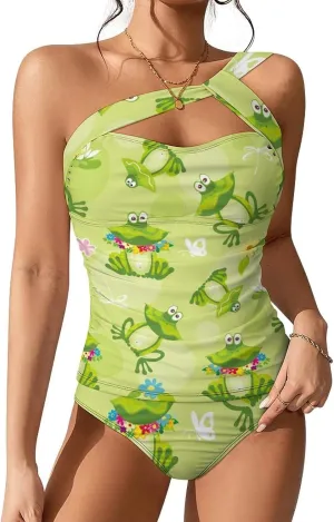 Nugier Women 2PCs Swimsuit, Padded Swimwear Bikini Tummy Control Bathing Suit (S-2XL)