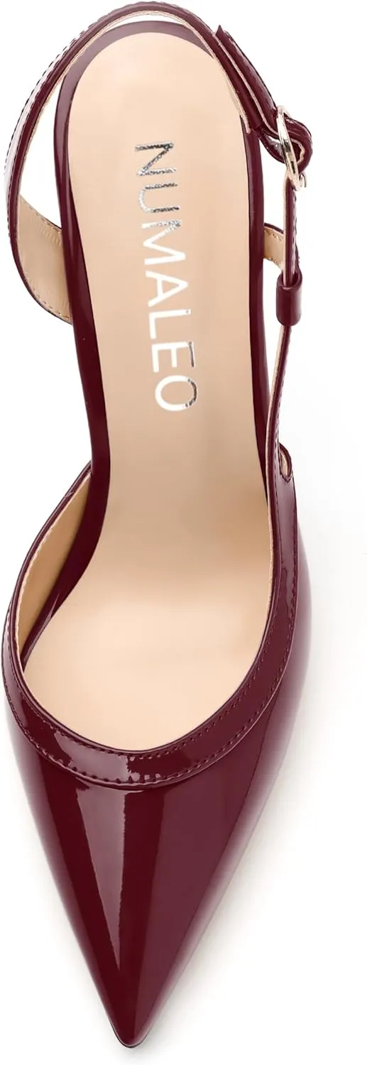 NUMALEO Women's Pointed Toe High Stiletto Heels Slingback High Heel Pumps Backless Patent Leather Fashion Sexy Dress Shoes for Women