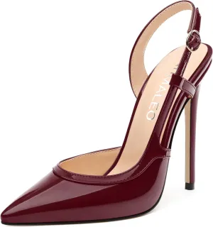 NUMALEO Women's Pointed Toe High Stiletto Heels Slingback High Heel Pumps Backless Patent Leather Fashion Sexy Dress Shoes for Women