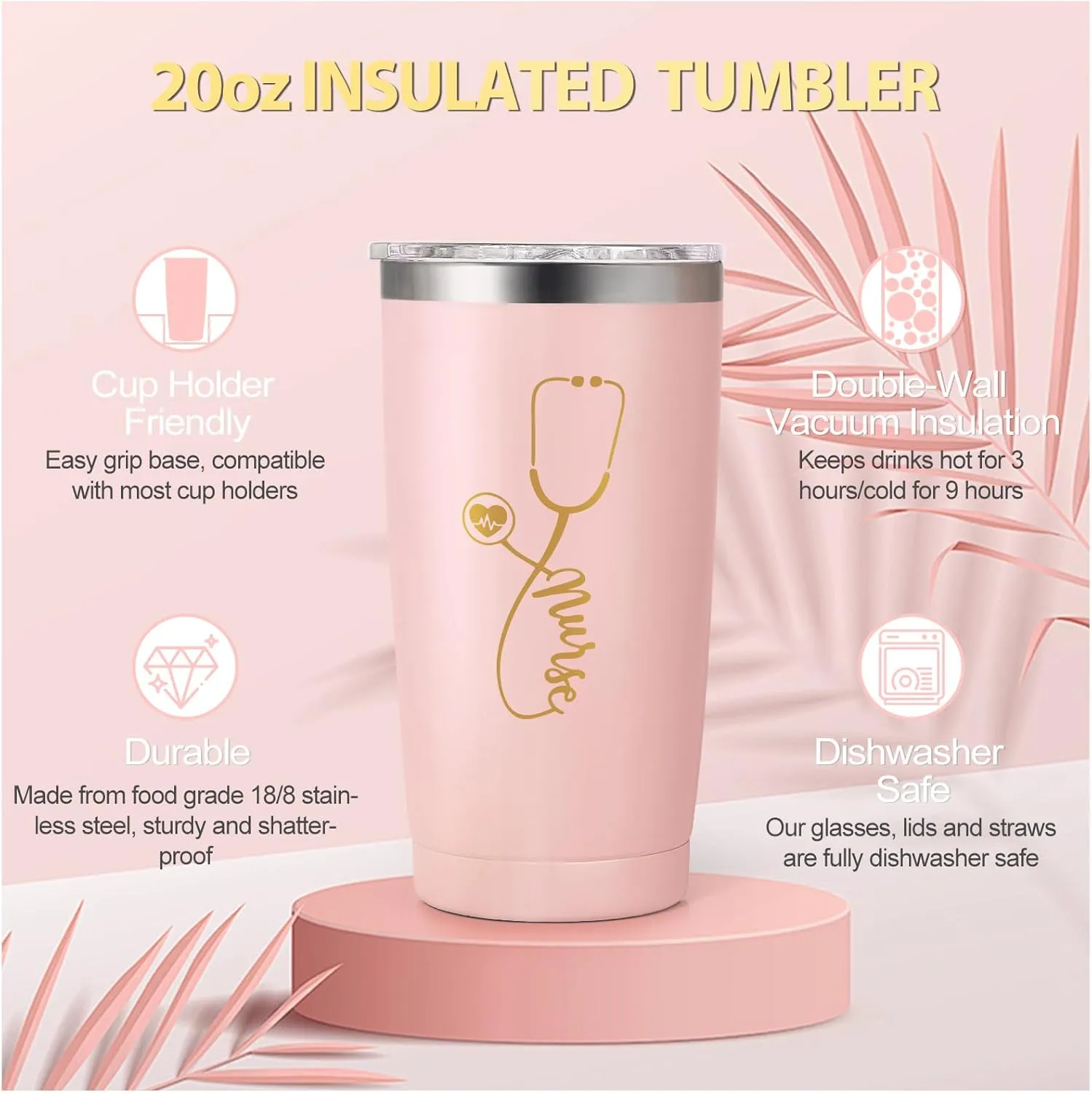 Nurse Gifts for Women, Rn Appreciation Gift Set Nurses Week Set Graduation Box Christmas Basket for Nurses Female Nursing Student with Canvas Beach Tote Bag Tumbler Keychain Pink