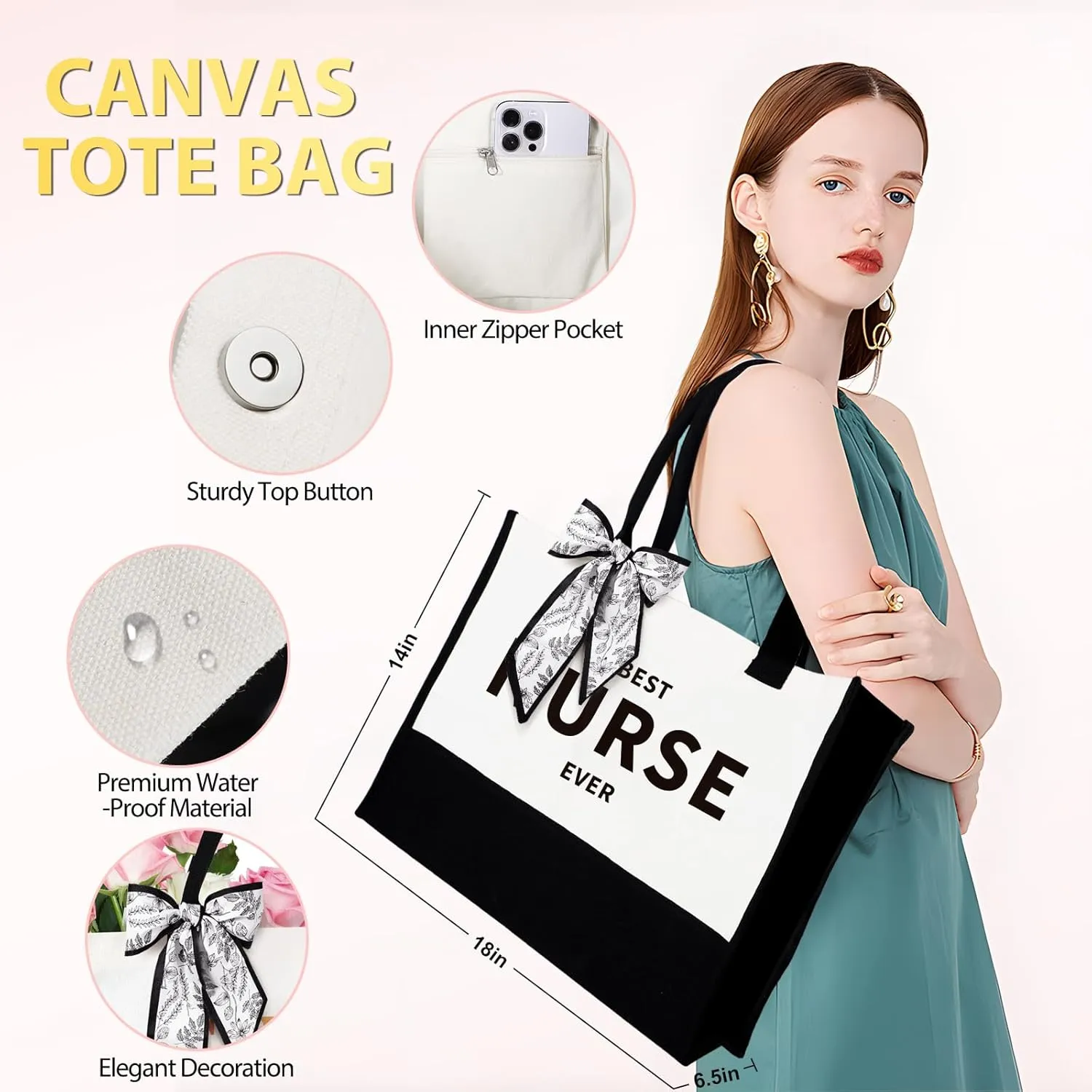Nurse Gifts for Women, Rn Appreciation Gift Set Nurses Week Set Graduation Box Christmas Basket for Nurses Female Nursing Student with Canvas Beach Tote Bag Tumbler Keychain Pink