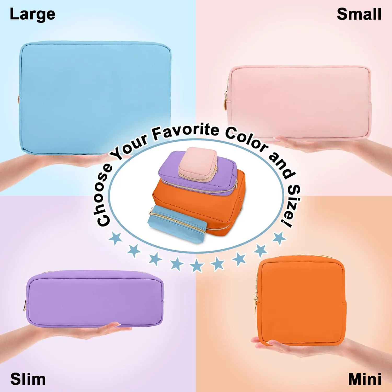 Nylon Large Makeup Bag Travel Cosmetic Bag Pouch, Preppy Big Makeup Bag Cute Cosmetic Zipper Pouch Purse, Waterproof Toiletry Bag Clutch Make Up Organizer Travel Essentials for Women Men Girls(Blue)