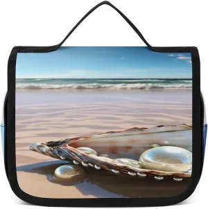 Ocean Beach Mussel Pearl Toiletry Bag For Women Waterproof Travel Cosmetic Bags Bathroom Hanging Storage Bag