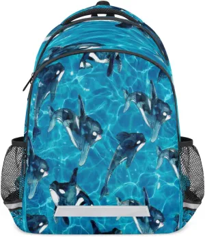 Ocean Sea Kill Whale Orca Backpack for Men Women Lightweight Laptop College School Bookbag Casual Daypack for Travel Hiking Camping with Reflective Strip