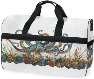 Octopus Illustration Travel Duffel Bag Luggage Sports Gym Bags With Shoes Compartment Large Capacity Lightweight Duffle Bag For Men Women