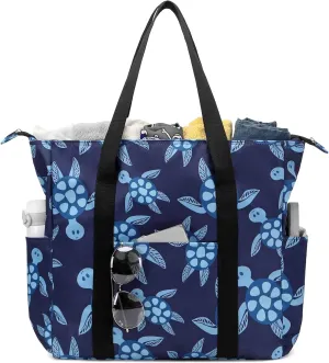 Octsky Roomy Beach Bags for Women - Waterproof Sandproof Beach Tote with Dual Zipper and Wet Pocket - 3 Outside Pockets