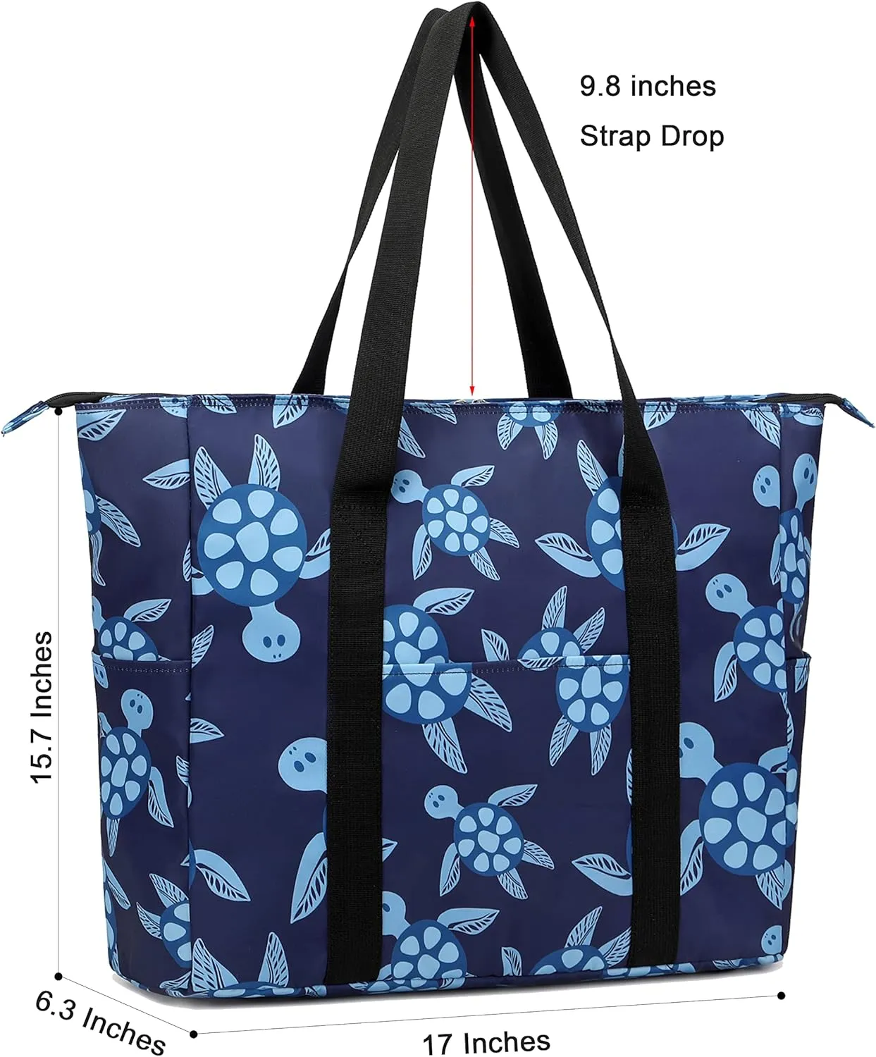 Octsky Roomy Beach Bags for Women - Waterproof Sandproof Beach Tote with Dual Zipper and Wet Pocket - 3 Outside Pockets