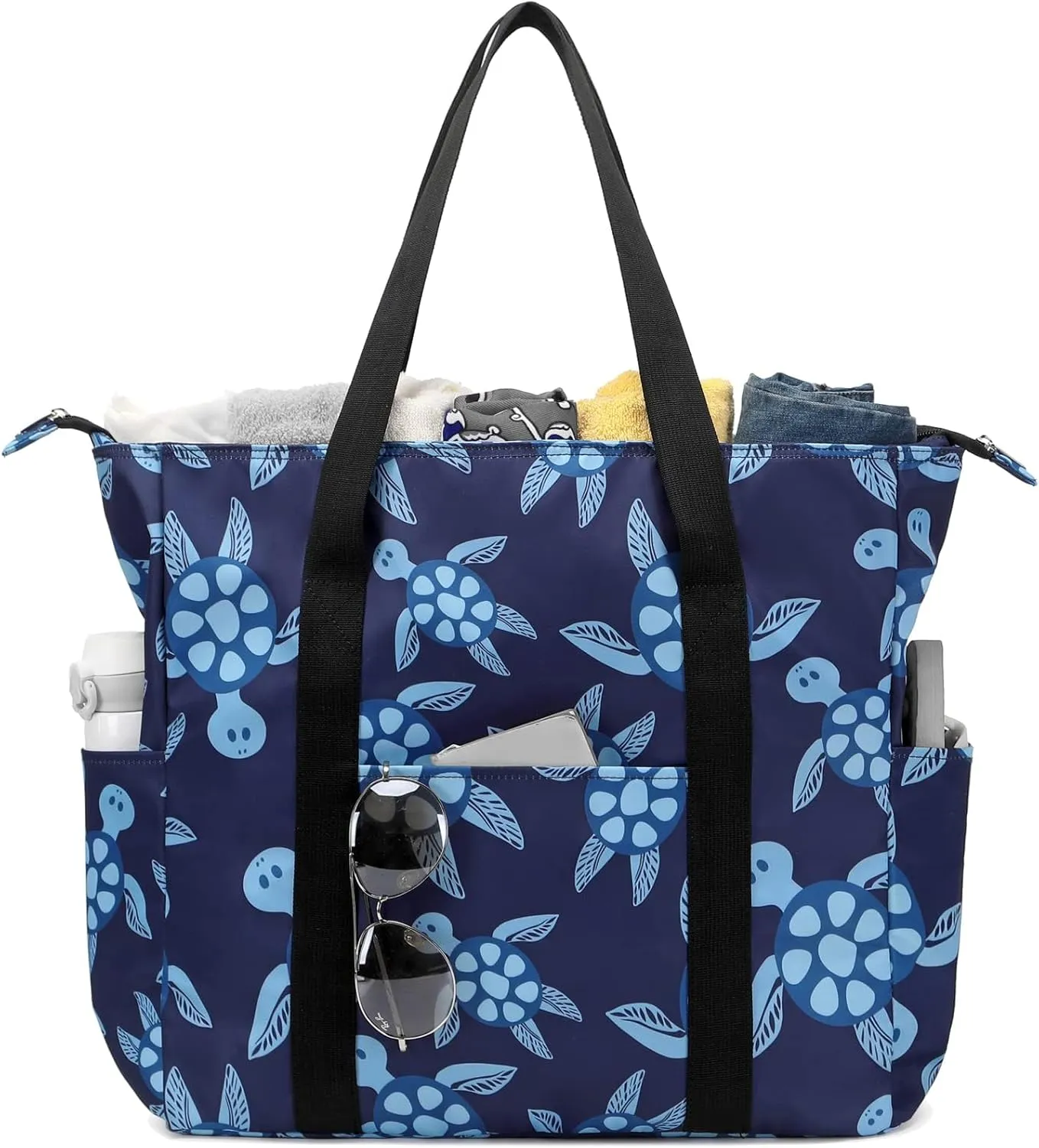 Octsky Roomy Beach Bags for Women - Waterproof Sandproof Beach Tote with Dual Zipper and Wet Pocket - 3 Outside Pockets