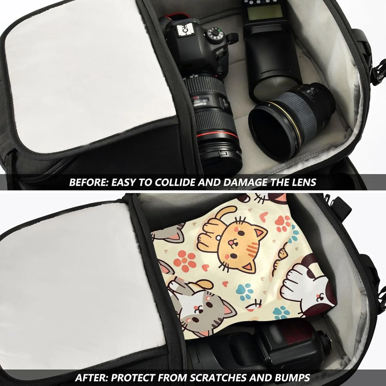 ODAWA Self Adhesive Cloth 17.7"x17.7" Cute Cats Dogs Multi-purpose Wrap Cloth Magic Self-Adhesive Cloth for Camera, Lens, Laptop