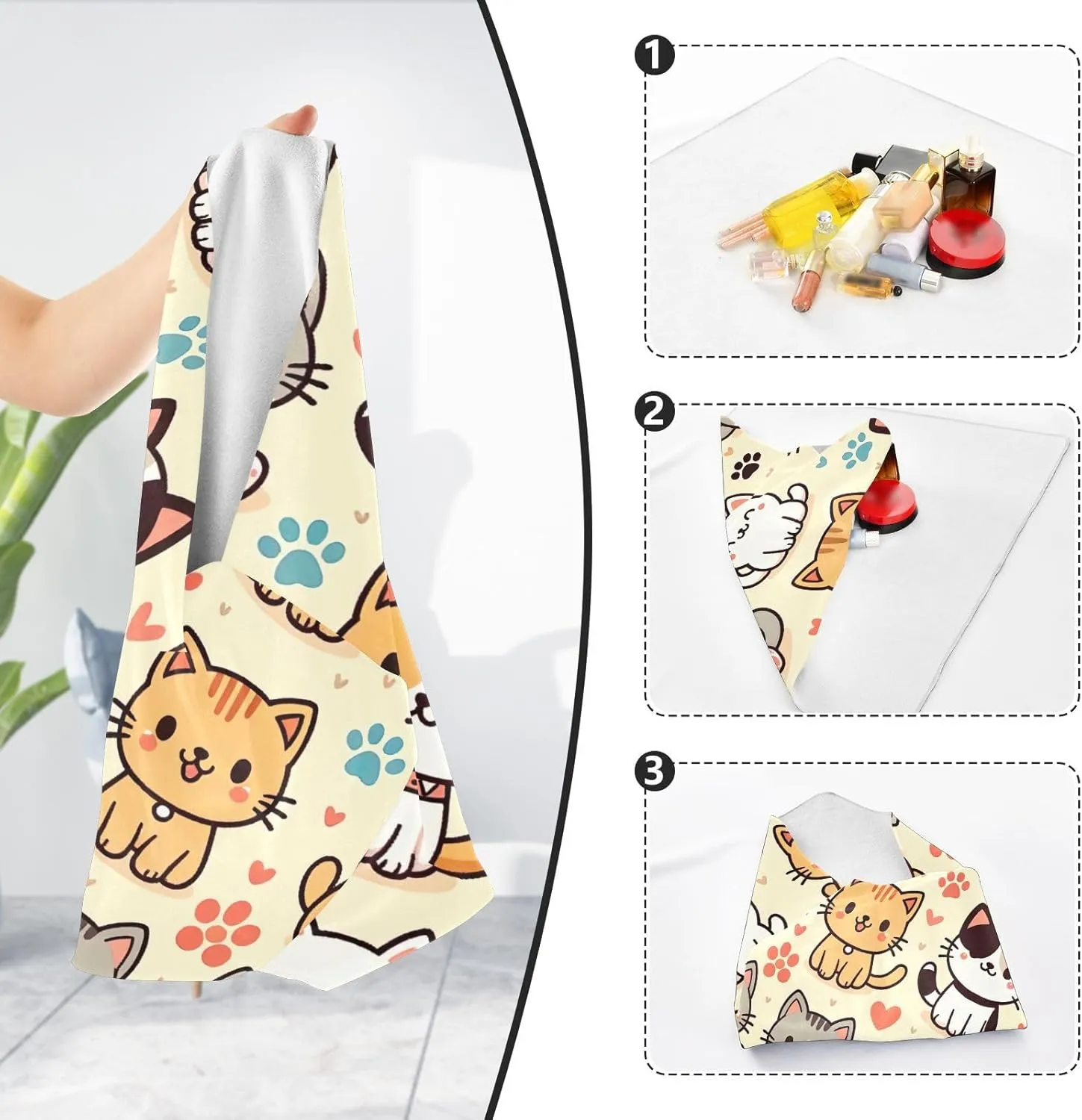 ODAWA Self Adhesive Cloth 17.7"x17.7" Cute Cats Dogs Multi-purpose Wrap Cloth Magic Self-Adhesive Cloth for Camera, Lens, Laptop