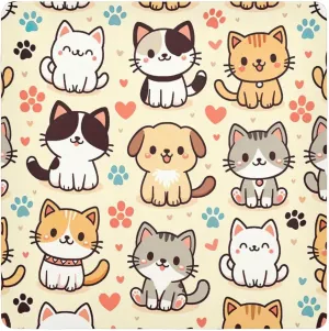 ODAWA Self Adhesive Cloth 17.7"x17.7" Cute Cats Dogs Multi-purpose Wrap Cloth Magic Self-Adhesive Cloth for Camera, Lens, Laptop