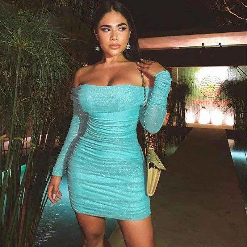 Off-Shoulder Evening Dress with Sparkling Detail