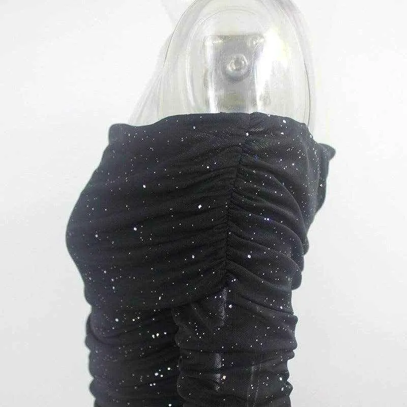 Off-Shoulder Evening Dress with Sparkling Detail