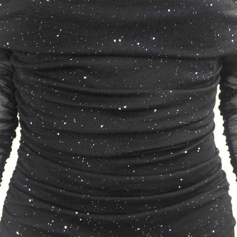 Off-Shoulder Evening Dress with Sparkling Detail