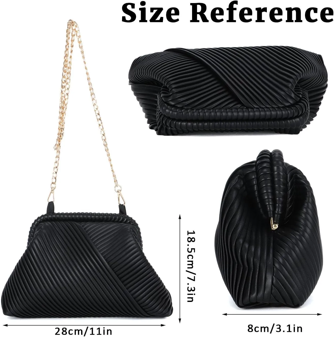 Oweisong Striped Clutch Purse for Women Ruched Leather Evening Bag Small Handbag Purse Cloud Dumpling Bag with Chain