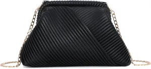 Oweisong Striped Clutch Purse for Women Ruched Leather Evening Bag Small Handbag Purse Cloud Dumpling Bag with Chain