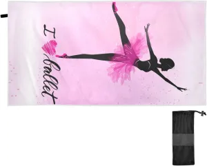 Oyihfvs Ballerina Dance Pink Quick Drying Beach Towel, Foldable Yoga Towel, Soft Sport Towel, Sweat Absorbent Towel with Storage Mesh Bag 30 x 60 inch (S)