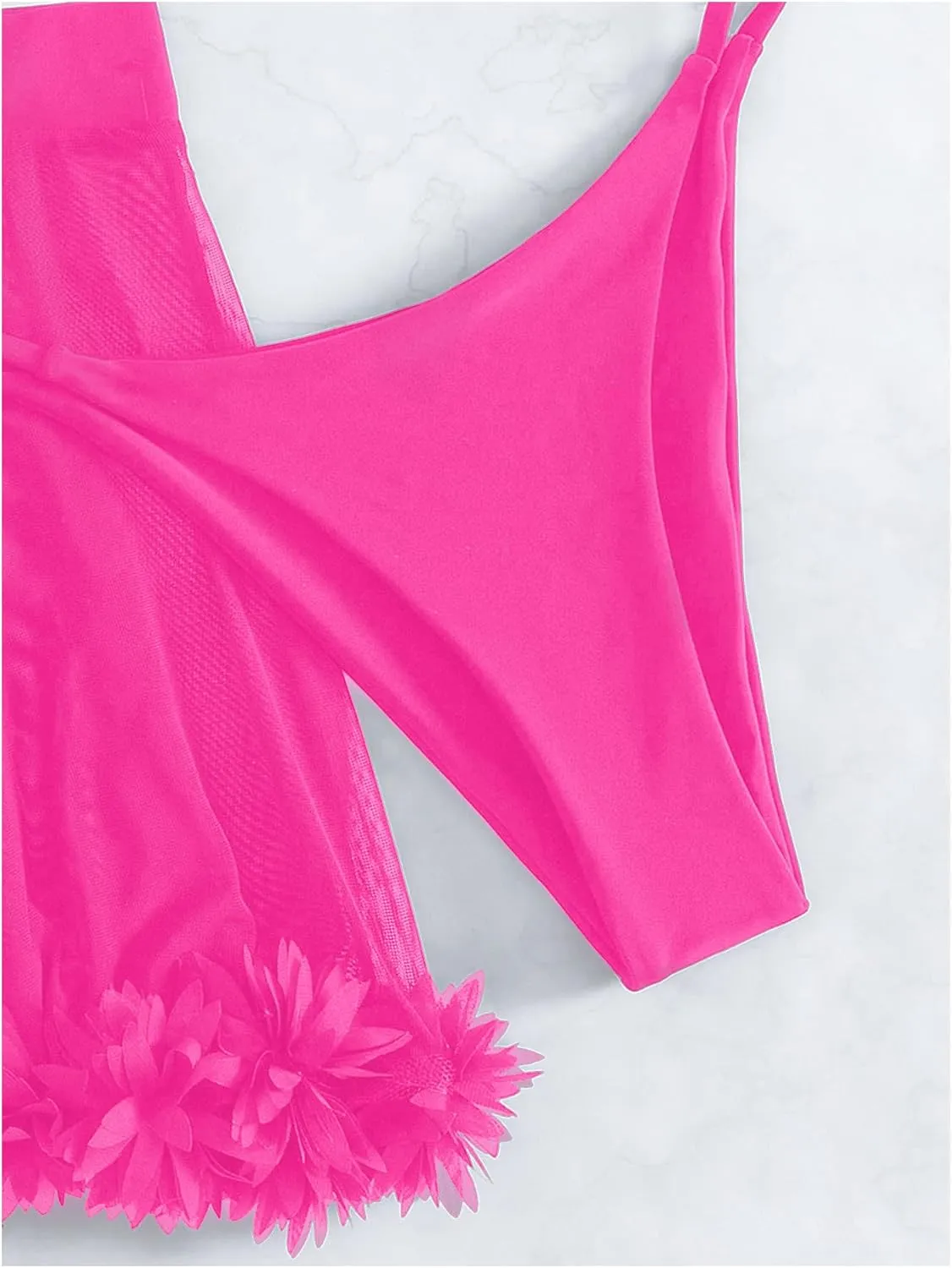 OYOANGLE Women's 3 Pieces Swimsuit Halter Triangle Bikini Swimsuit with Mesh Beach Skirt Cover Up