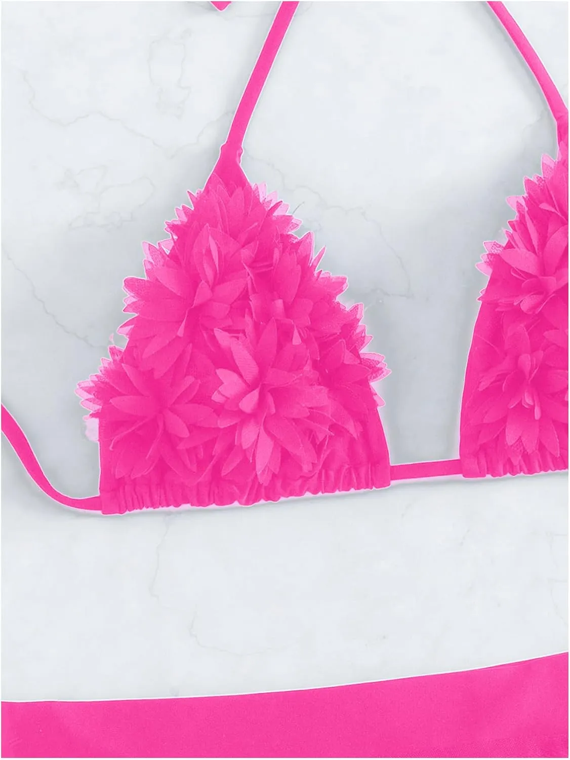 OYOANGLE Women's 3 Pieces Swimsuit Halter Triangle Bikini Swimsuit with Mesh Beach Skirt Cover Up