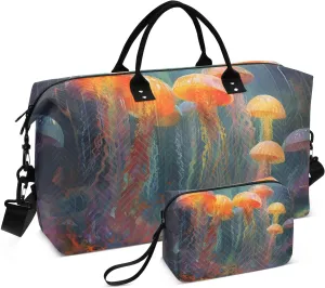 Painting Jellyfish Duffel Bag for Travel Gym Sport, Weekender Travel Bags Carry on Overnight Bag