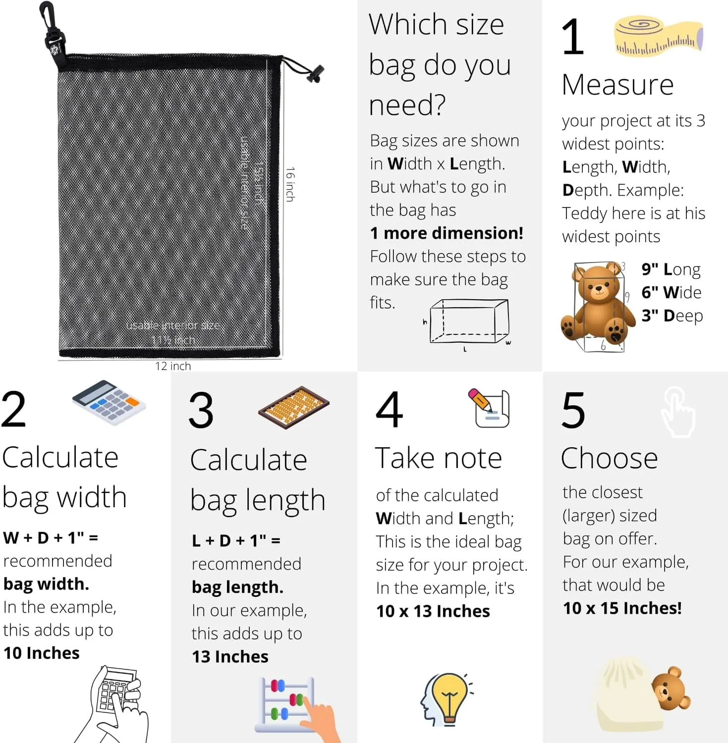 PALTERWEAR Mesh Drawstring Bag With Clip and Toggle Closure - For Camping, Outdoor, Shoes - Multi-Use Set of 4 (Black, 12 x 16 inch)
