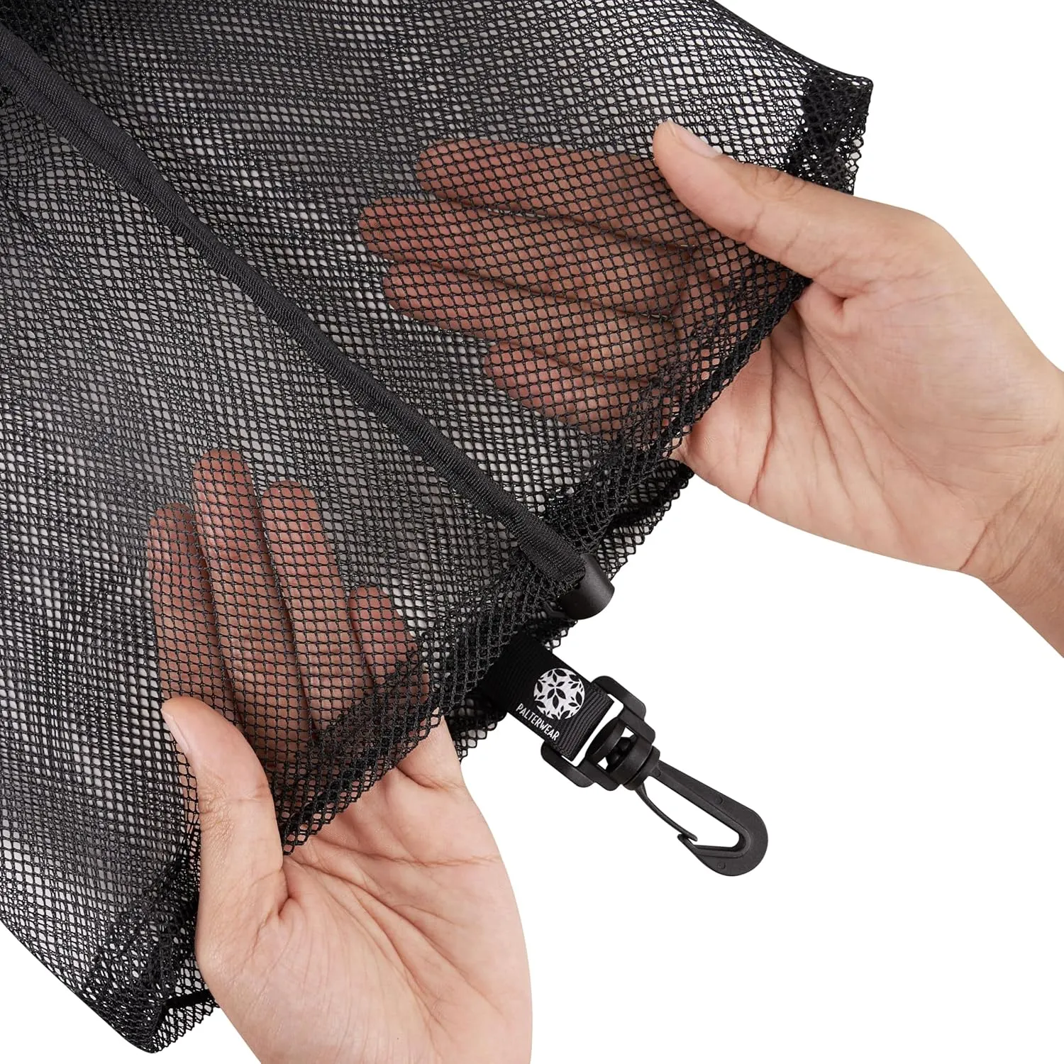PALTERWEAR Mesh Drawstring Bag With Clip and Toggle Closure - For Camping, Outdoor, Shoes - Multi-Use Set of 4 (Black, 12 x 16 inch)