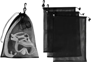 PALTERWEAR Mesh Drawstring Bag With Clip and Toggle Closure - For Camping, Outdoor, Shoes - Multi-Use Set of 4 (Black, 12 x 16 inch)