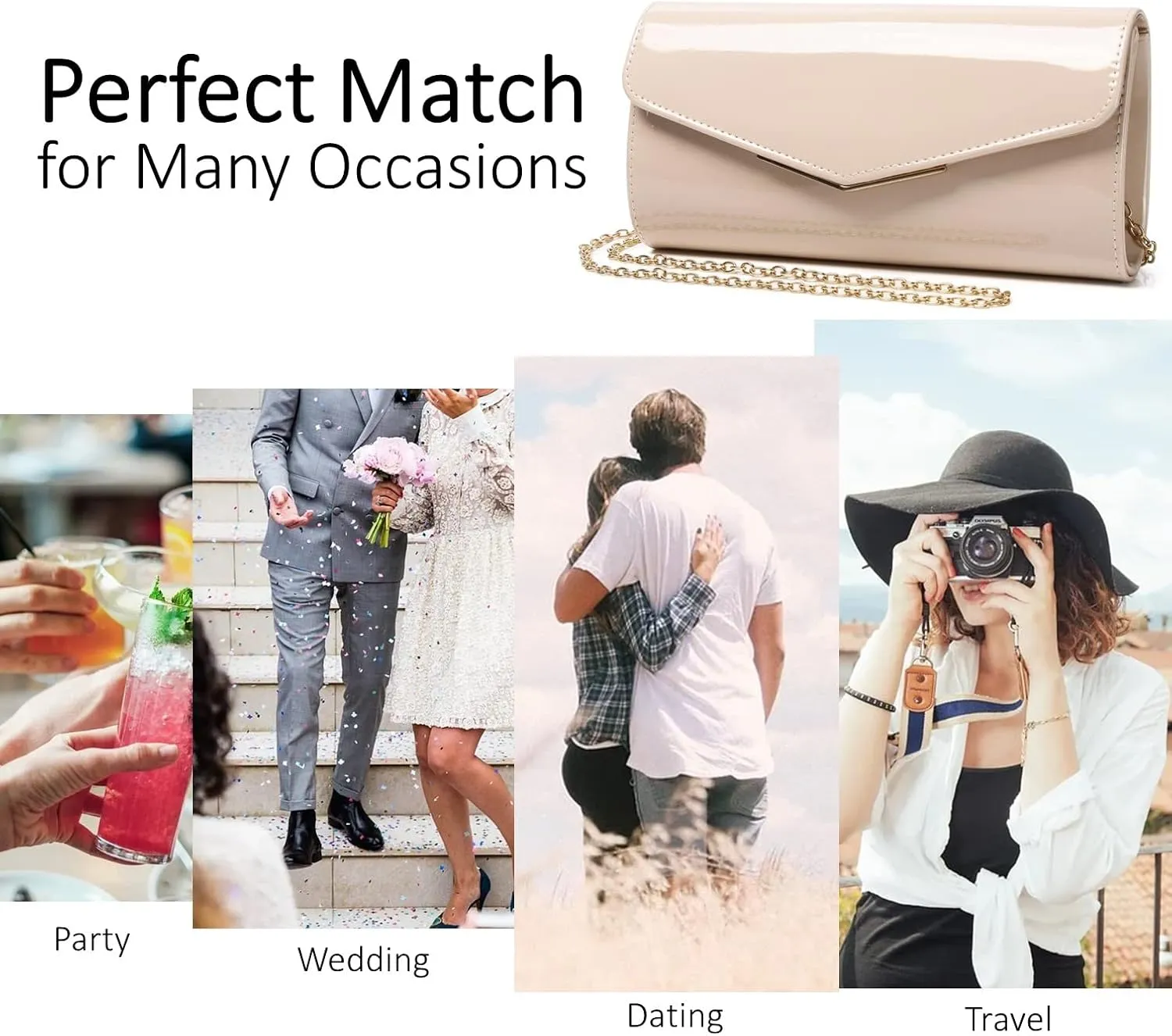 Patent Leather Envelope Clutch Womens Evening Handbag Stylish Crossbody Shoulder Bag Purse for Christmas Wedding Party Prom