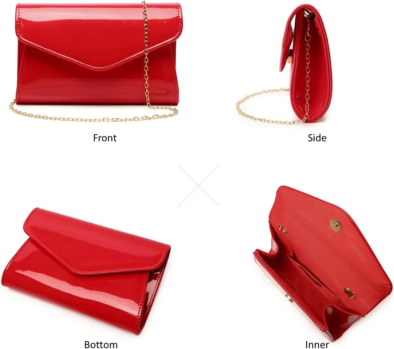Patent Leather Envelope Clutch Womens Evening Handbag Stylish Crossbody Shoulder Bag Purse for Christmas Wedding Party Prom
