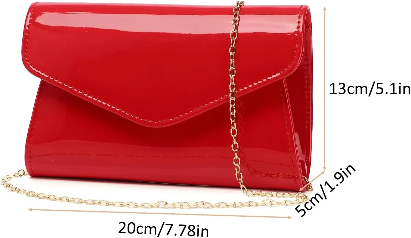 Patent Leather Envelope Clutch Womens Evening Handbag Stylish Crossbody Shoulder Bag Purse for Christmas Wedding Party Prom