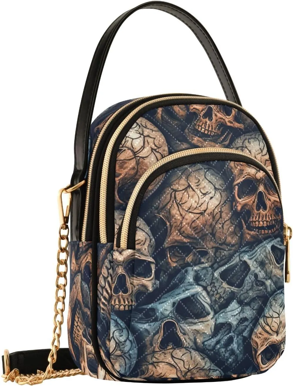 Pattern Vintage Skulls Pile Crossbody Shoulder Bags for Women, Compact Fashion Sling Bag with Chain Strap Top handle for Evening Party Dating Travel