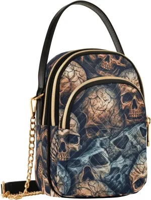 Pattern Vintage Skulls Pile Crossbody Shoulder Bags for Women, Compact Fashion Sling Bag with Chain Strap Top handle for Evening Party Dating Travel