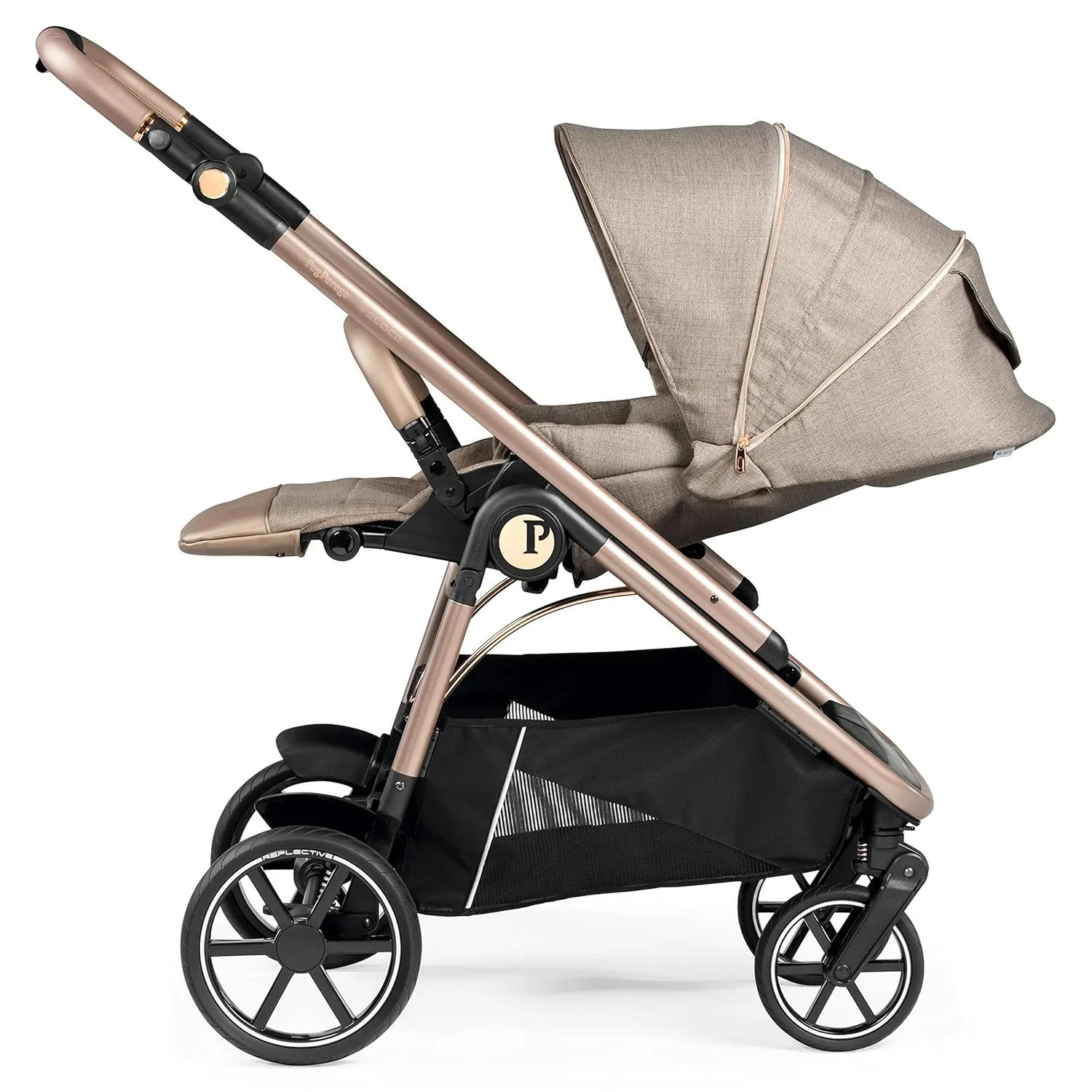 Peg Perego Veloce - Compact Full Featured Lightweight Stroller - Compatible with All Primo Viaggio 4-35 Infant Car Seats - Made in Italy - Mon Amour (Beige & Pink, & Rose Gold)