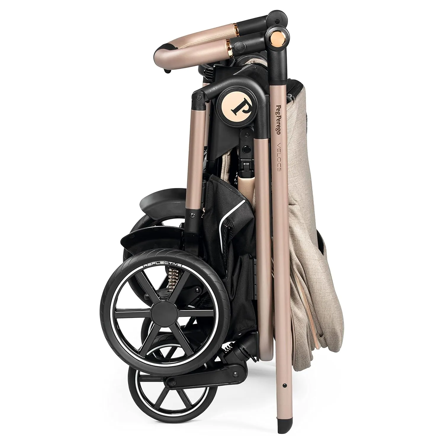 Peg Perego Veloce - Compact Full Featured Lightweight Stroller - Compatible with All Primo Viaggio 4-35 Infant Car Seats - Made in Italy - Mon Amour (Beige & Pink, & Rose Gold)