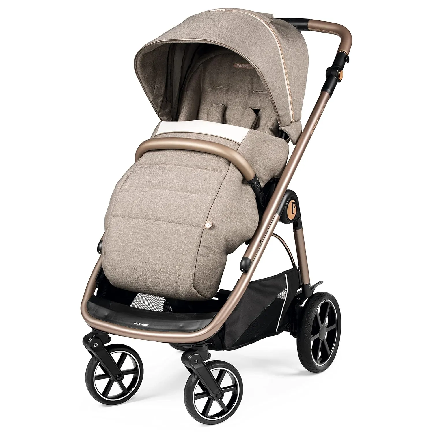 Peg Perego Veloce - Compact Full Featured Lightweight Stroller - Compatible with All Primo Viaggio 4-35 Infant Car Seats - Made in Italy - Mon Amour (Beige & Pink, & Rose Gold)