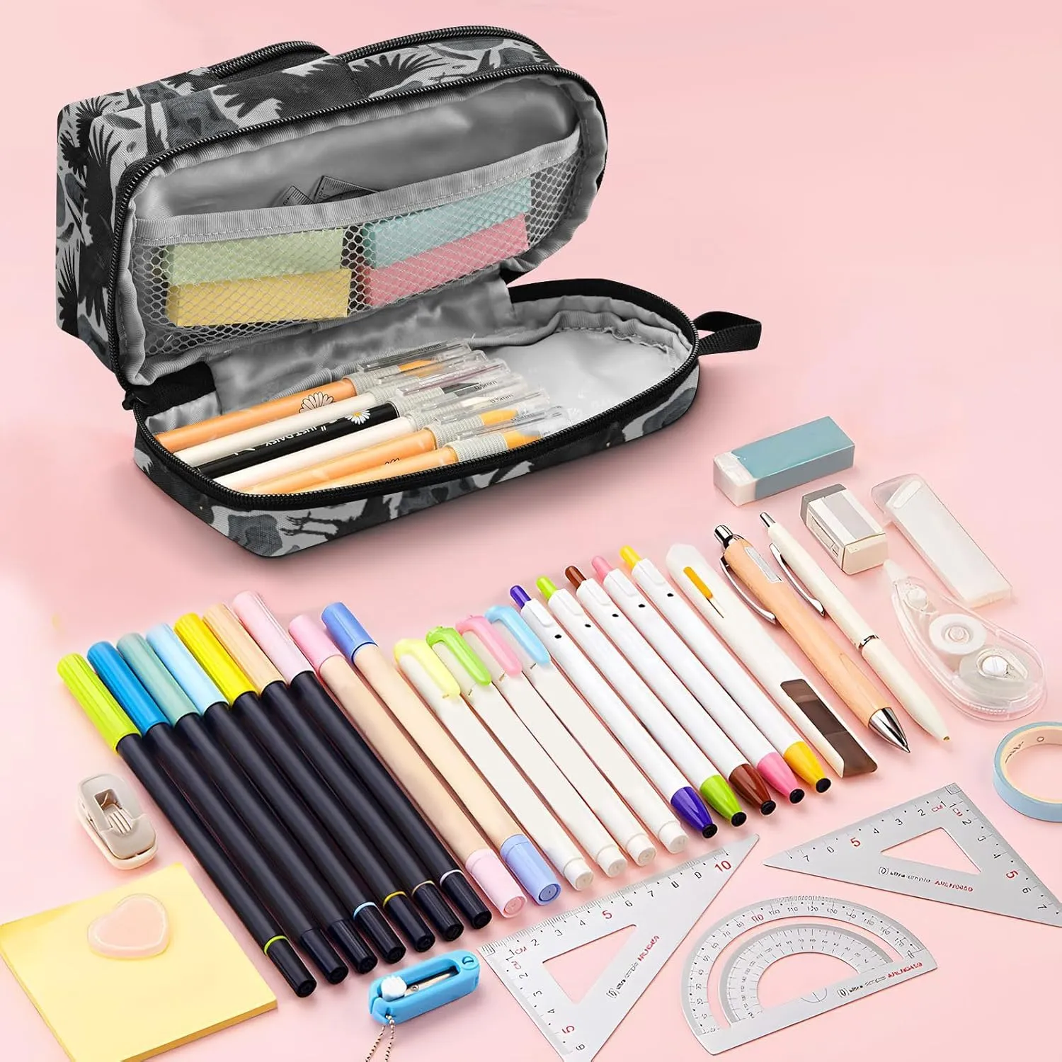Pencil Case Big Capacity Gothic Crows Skulls Handheld Pencil Pouch Portable Large Storage Canvas Pencil Bag for Boys Girls Adults Students