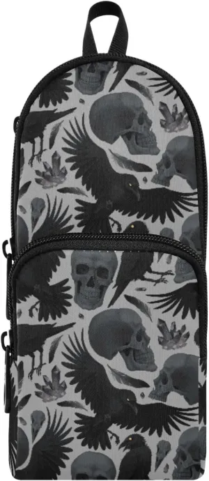 Pencil Case Big Capacity Gothic Crows Skulls Handheld Pencil Pouch Portable Large Storage Canvas Pencil Bag for Boys Girls Adults Students