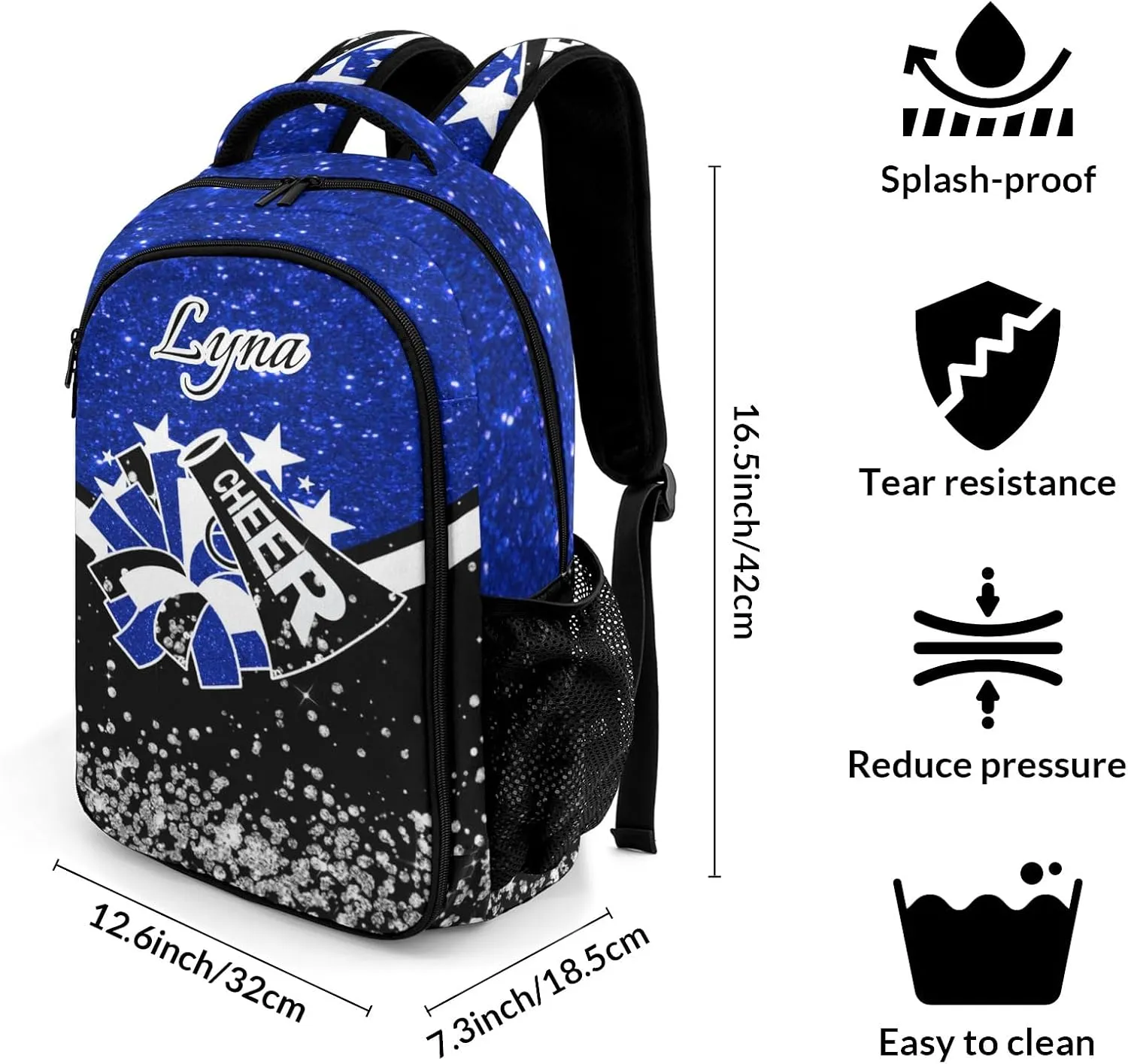 Personalized Cheer Backpack Customized Cheerleader Shoulder Bag Backpack for Girls Women College School Bookbag for Travel Birthday Holiday (Dark Blue)