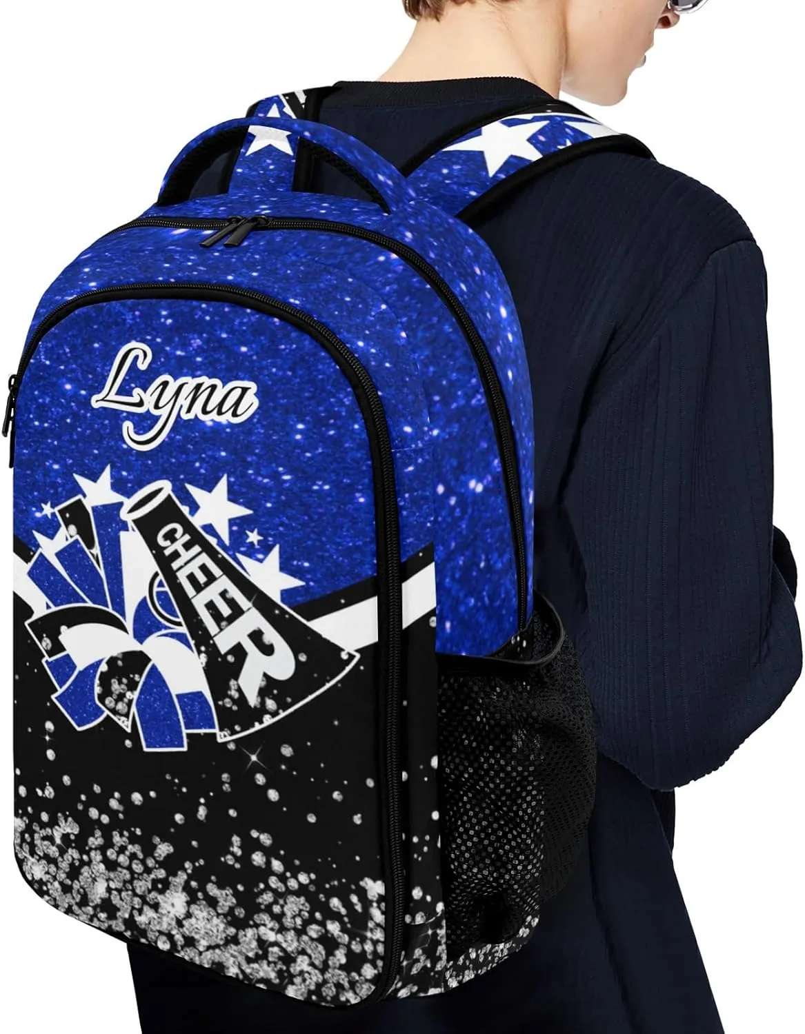 Personalized Cheer Backpack Customized Cheerleader Shoulder Bag Backpack for Girls Women College School Bookbag for Travel Birthday Holiday (Dark Blue)