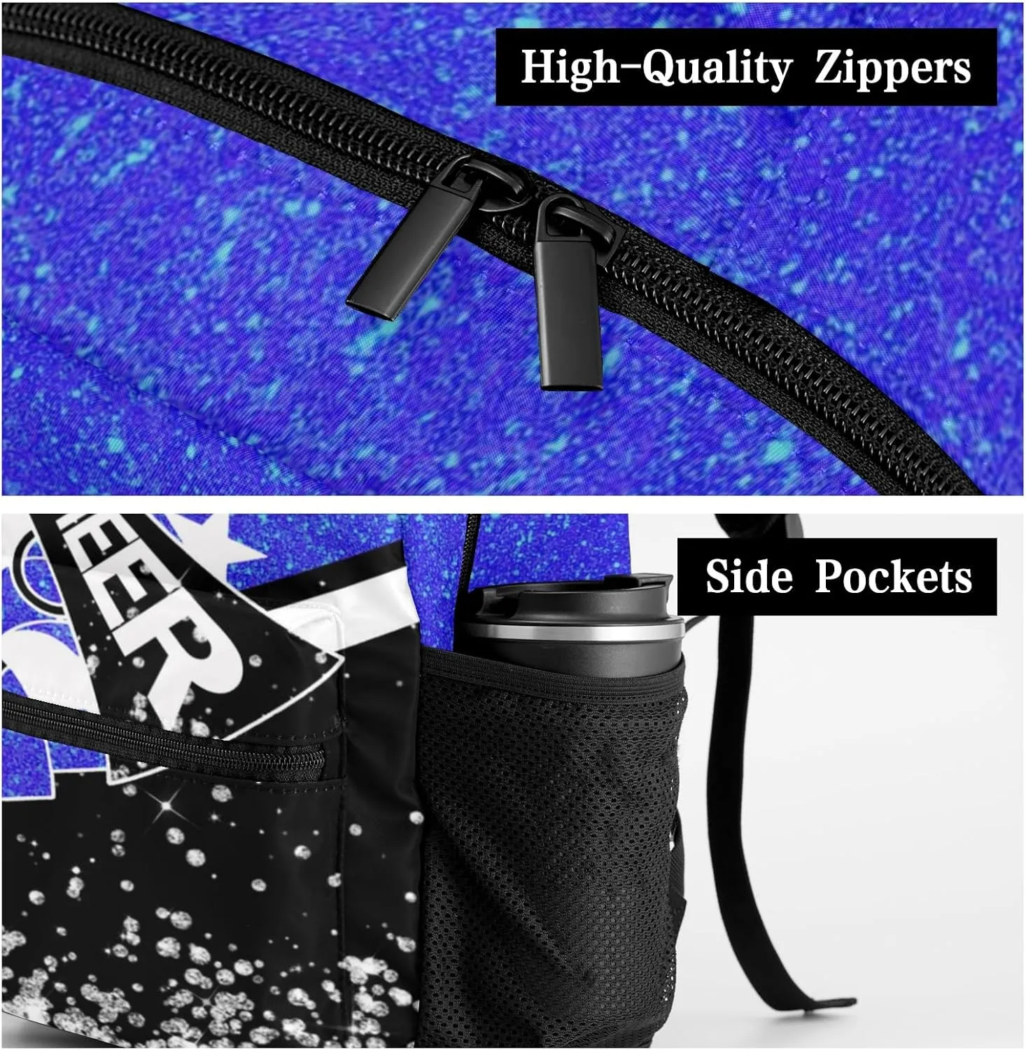 Personalized Cheer Backpack for Girls Customized Name Cheerleading Backpacks for School Girls Cheer Casual Daypack Camping Bag (Navy Blue)