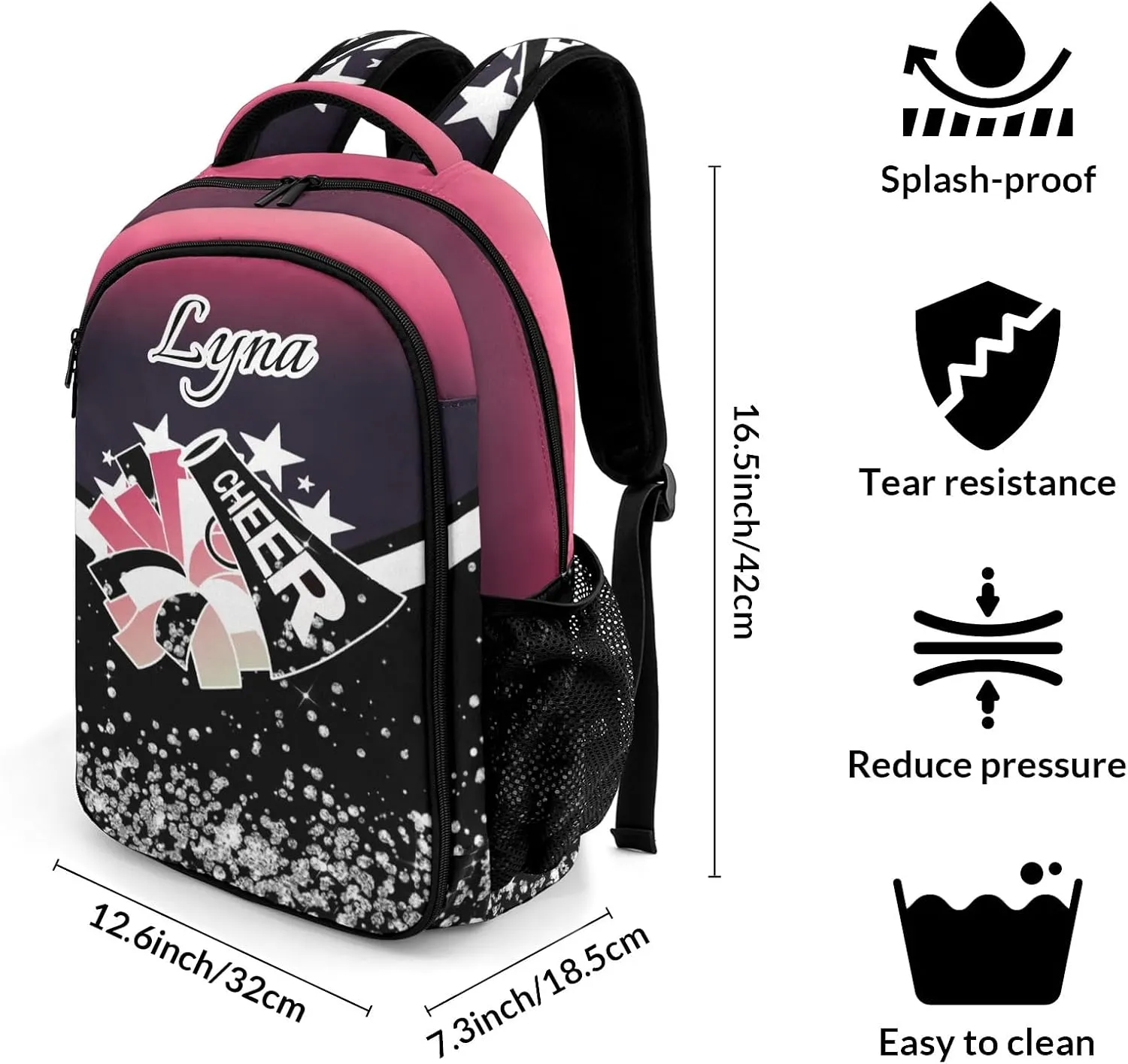 Personalized Cheer School Backpack Customized Cheerleader Shoulder Bag Backpack for Girls Women College School Bookbag for Travel Birthday Holiday (Dark Red)
