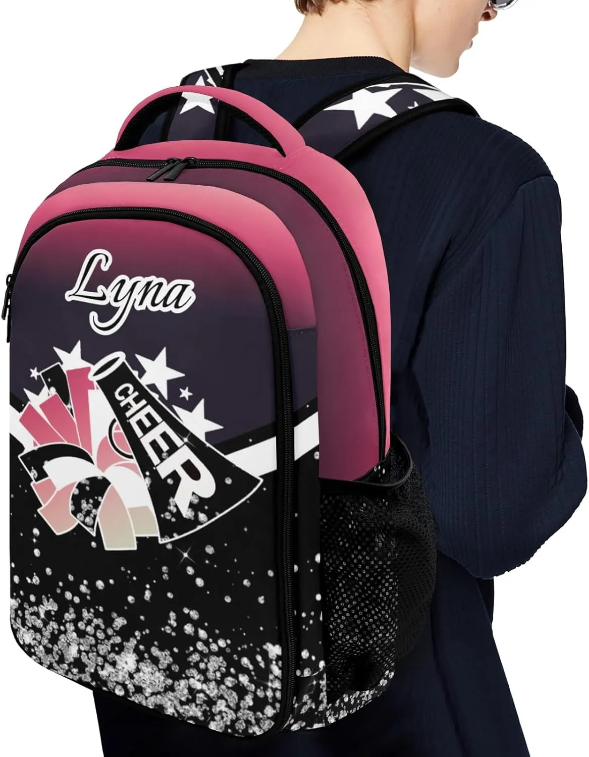 Personalized Cheer School Backpack Customized Cheerleader Shoulder Bag Backpack for Girls Women College School Bookbag for Travel Birthday Holiday (Dark Red)