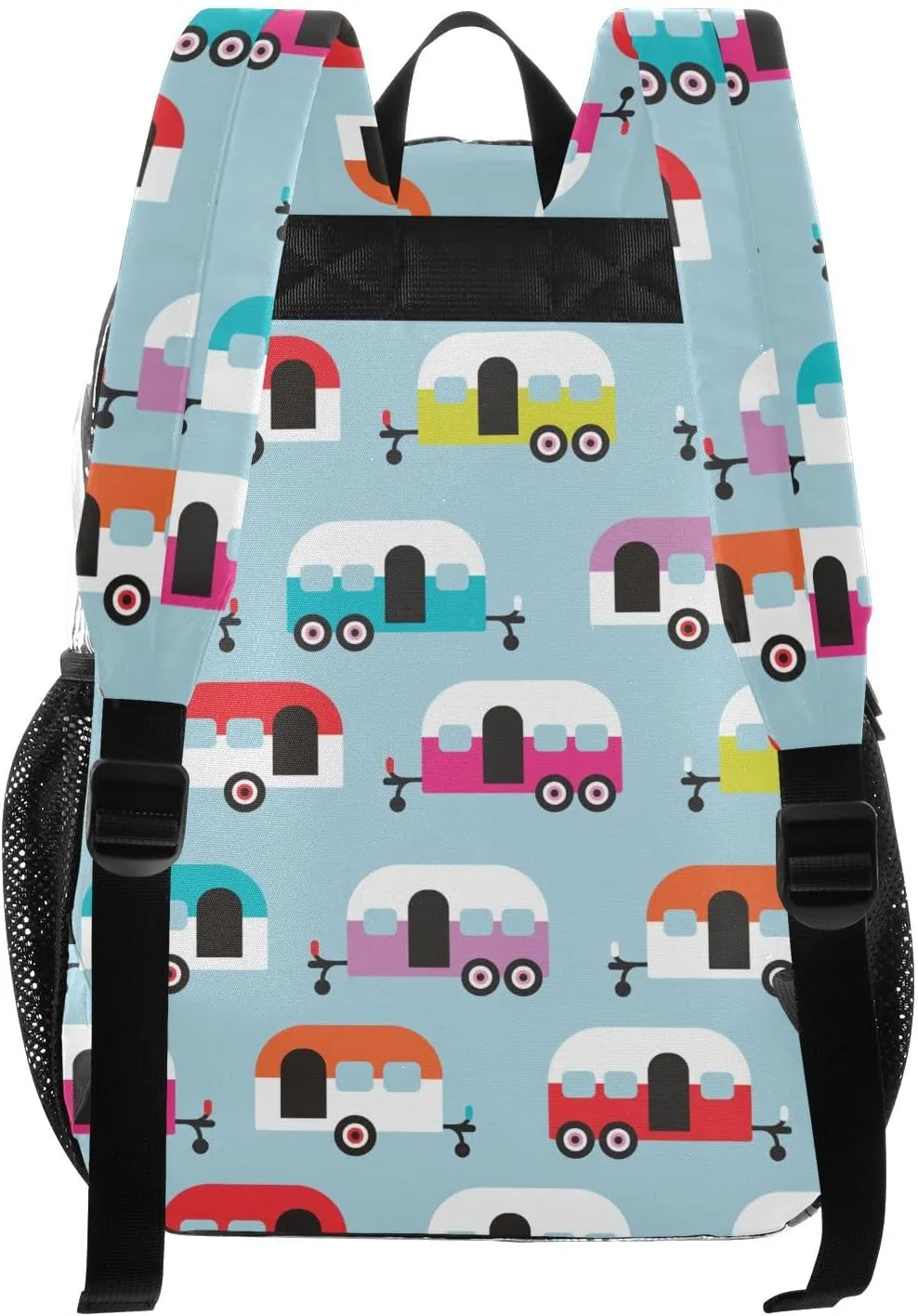Personalized Clear Backpacks for Girls Boys Women Men Happy Camper Caravan Custom Name PVC Transparent Bookbag for Schools Stadium Concerts Work