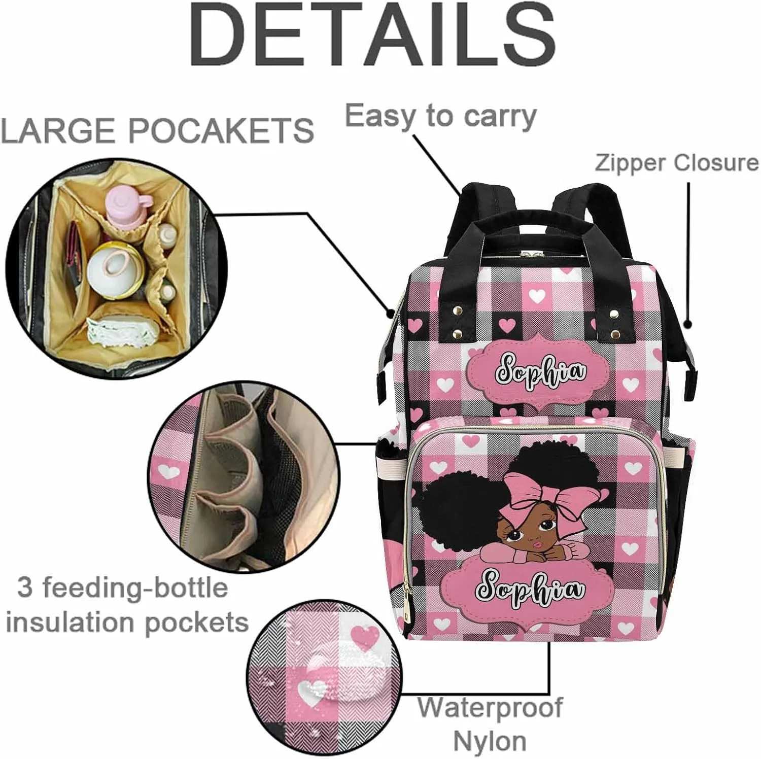 Personalized Diaper Bags For Baby Shoulder Bag Shoulder Bag All-In-One Bags Personalized Mommy Bag Personalized Diaper Bag with Thermal Pockets