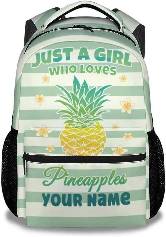 Personalized School Backpack for Girls, 16 Inch Blue Pineapple Backpacks for Kindergarten, Cute Lightweight Bookbag for Kids