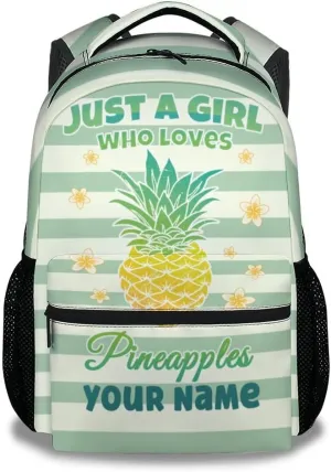 Personalized School Backpack for Girls, 16 Inch Blue Pineapple Backpacks for Kindergarten, Cute Lightweight Bookbag for Kids